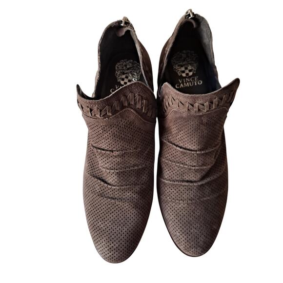 Vince Camuto Palmina Perforated Suede Block Heel Ankle Boot Brown Women Size 9.5 - Picture 1 of 13